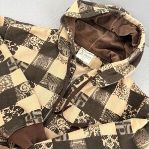 South Pole X-clusive Edition Mens XL Brown Tan Checkered Zip Up Hoodie Vintage